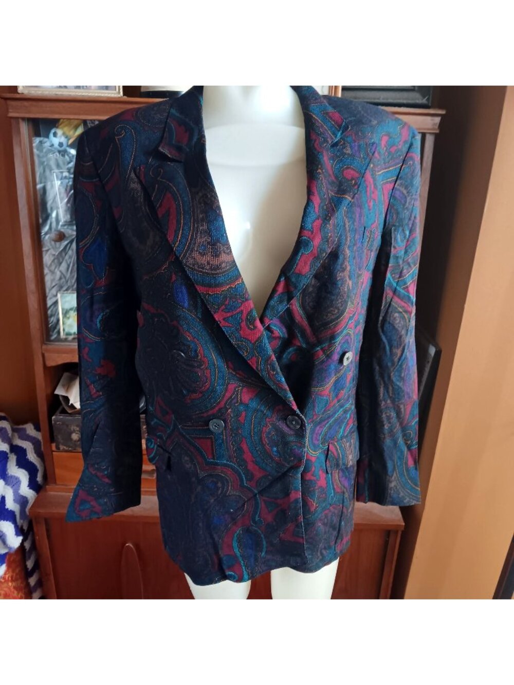 True Vintage Small 6 Boho Blazer Jacket 1980's Paisley Double-Breasted USA